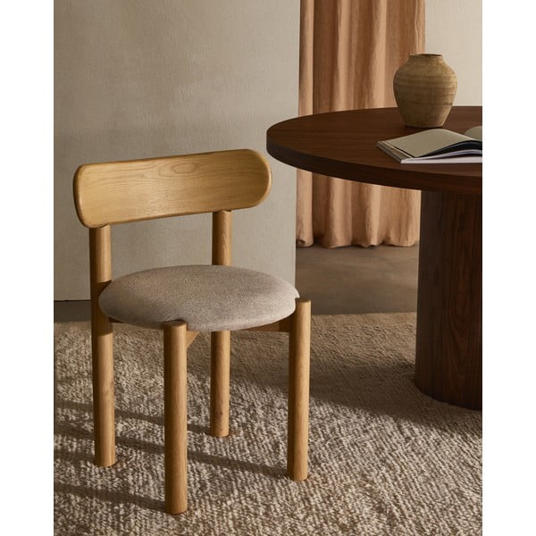 Krémszínű-natúr színű tölgyfa étkezőszék szett 2 db-os Nebai – Kave Home-image-1