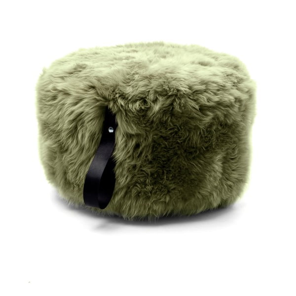 Zöld bárányszőrme puff fekete fogantyúval, ⌀ 60 cm - Royal Dream