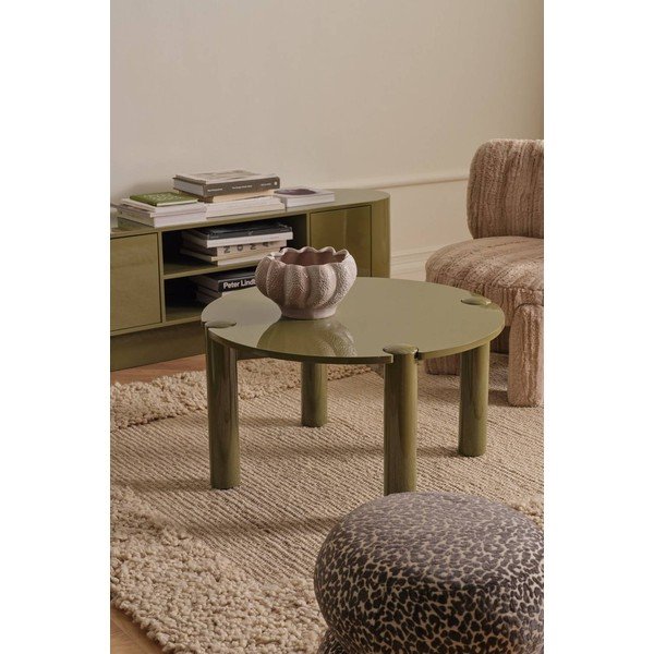 Khaki MDF kerek dohányzóasztal ø 80 cm Pussel – Ellos Home-image-1