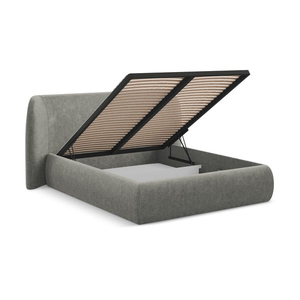 Szürke kárpitozott ágyneműtartós franciaágy ágyráccsal 140x200 cm Hauke – Makamii-image-2