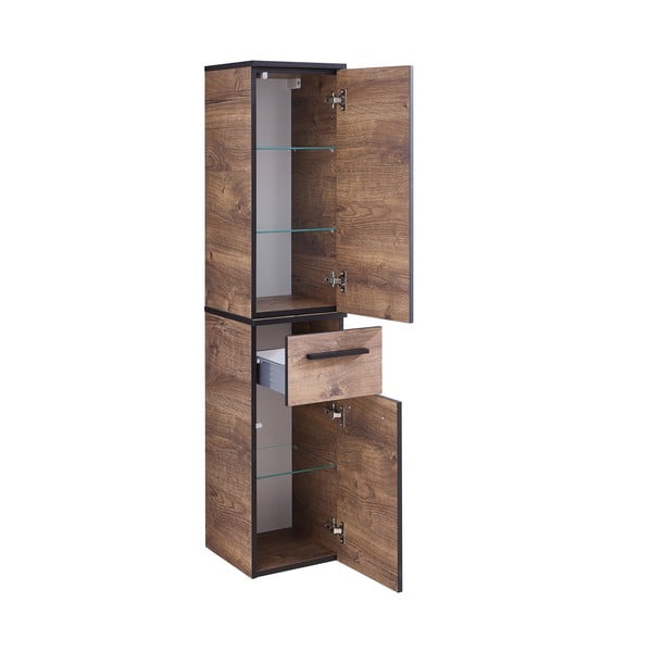 Barna függő fürdőszoba szekrény tölgyfa dekorral 30x72 cm Set 374 - Pelipal-image-4