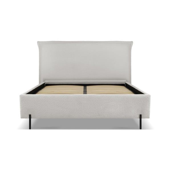 Világosszürke kárpitozott ágyneműtartós franciaágy ágyráccsal 160x200 cm Armie – Milo Casa-image-2