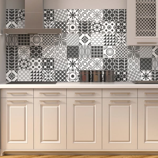 Stickers Cement Tile Gray Lindos 24 db-os falmatrica szett, 15 x 15 cm - Ambiance
