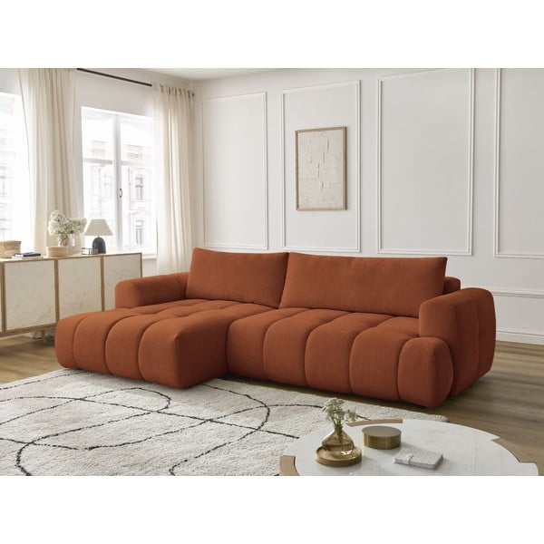 Téglavörös kinyitható-tárolóhelyes sarokkanapé (bal oldali-heverő résszel) Fuji – Bobochic Paris-image-1