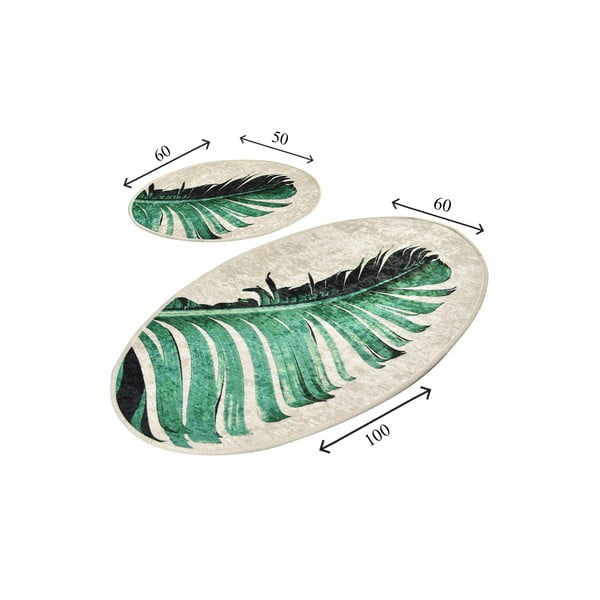 Zöld-bézs fürdőszobai kilépő szett 2 db-os 60x100 cm Floret – Foutastic-image-3