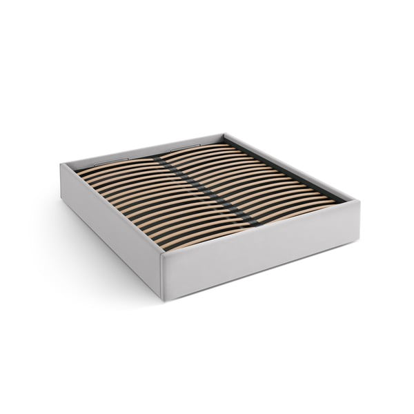 Világosszürke kárpitozott ágyneműtartós-ágytámla nélkül franciaágy ágyráccsal 140x200 cm Susan – Micadoni 