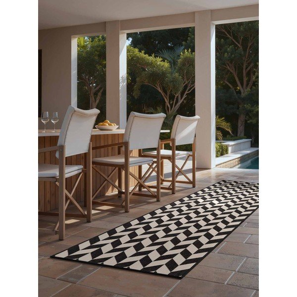 Fekete-krémszínű kültéri-beltéri futószőnyeg 80x200 cm Haringey Terrick – Ted Baker-image-2