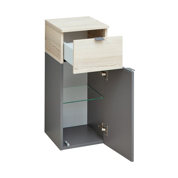 Szürke-natúr színű alacsony-fali fürdőszoba szekrény borovi fenyő dekorral 72x30 cm Quickset 394 – Pelipal-image-2