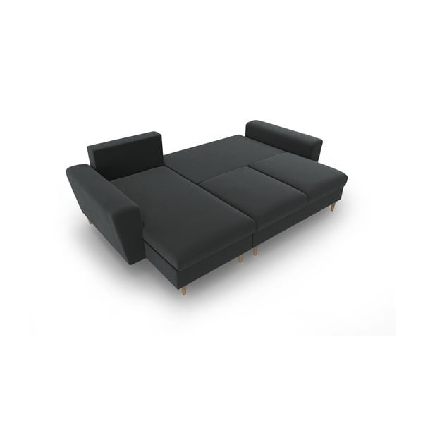 Sötétszürke bársony kinyitható tárolóhelyes sarokkanapé Kyoto – Cosmopolitan Design-image-2