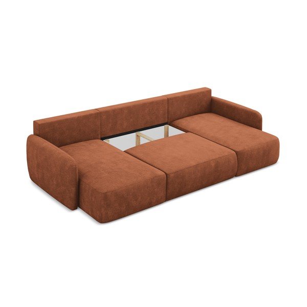Terrakotta színű zsenília kinyitható-tárolóhelyes sarokkanapé (U alakú)  Lilo – Makamii-image-3