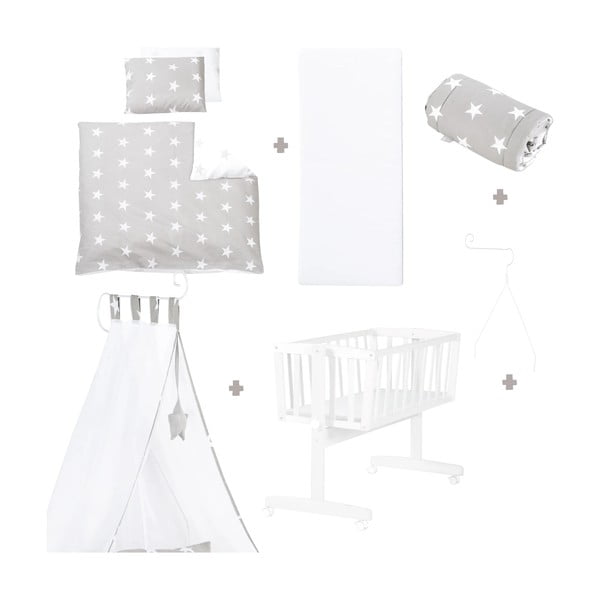 Fehér gurulós bölcső baldachinnal 40x90 cm Little stars – Roba-image-2