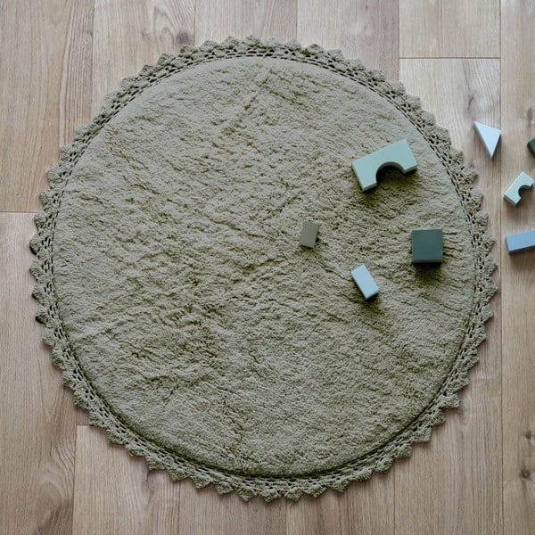 Zöld mosható kézi szövésű pamut kerek szőnyeg ø 110 cm Perla Olive – Nattiot-image-1