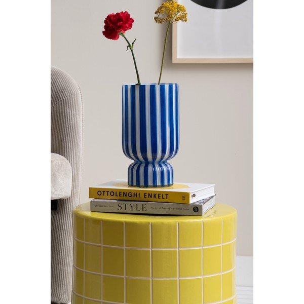 Kék üveg váza (magasság 26 cm) Rayado Retro – PT LIVING-image-1