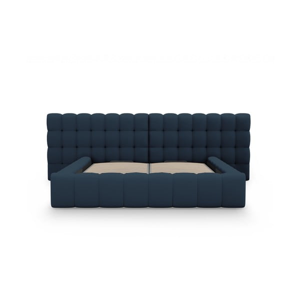 Sötétkék kárpitozott ágyneműtartós franciaágy ágyráccsal 200x200 cm Mamaia – Micadoni Home-image-4