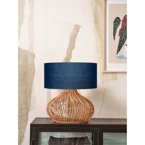 Sötétkék-natúr színű asztali lámpa textil búrával (magasság 60 cm) Kalahari – Good&Mojo-image-1