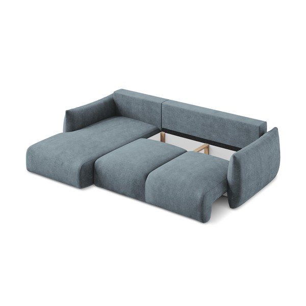 Kék zsenília kinyitható sarokkanapé (bal oldali-heverő résszel) Leila – Makamii-image-4