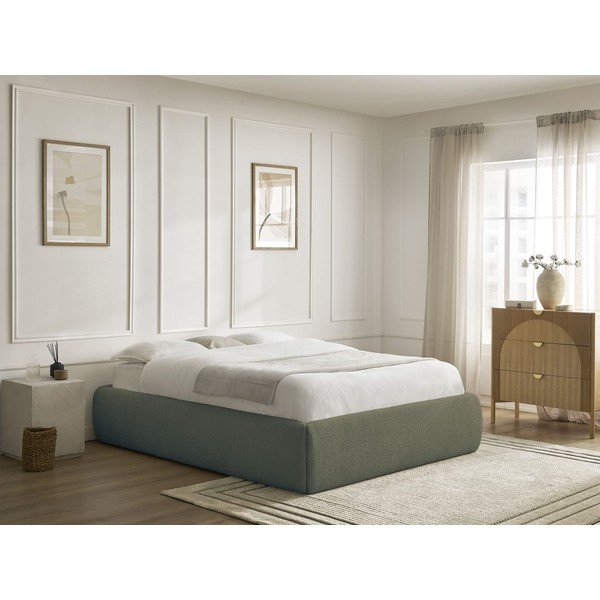 Sötétzöld kárpitozott ágyneműtartós franciaágy ágyráccsal, ágytámla nélkül 180x200 cm Inera – Bobochic Paris-image-1