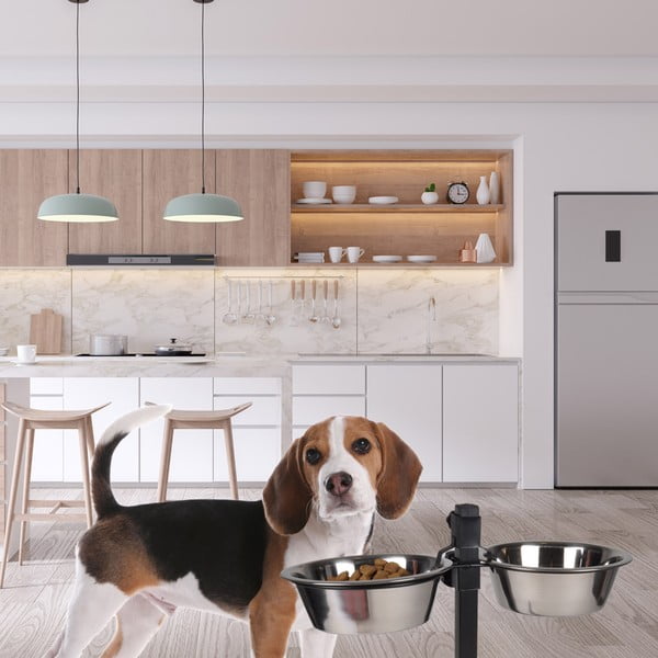 Rozsdamentes acél tálka szett állvánnyal kutyáknak – Love Story-image-1