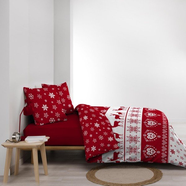 Piros kétszemélyes-hosszabbított mikroflanel ágyneműhuzat 240x220 cm Floconette – douceur d'intérieur-image-4