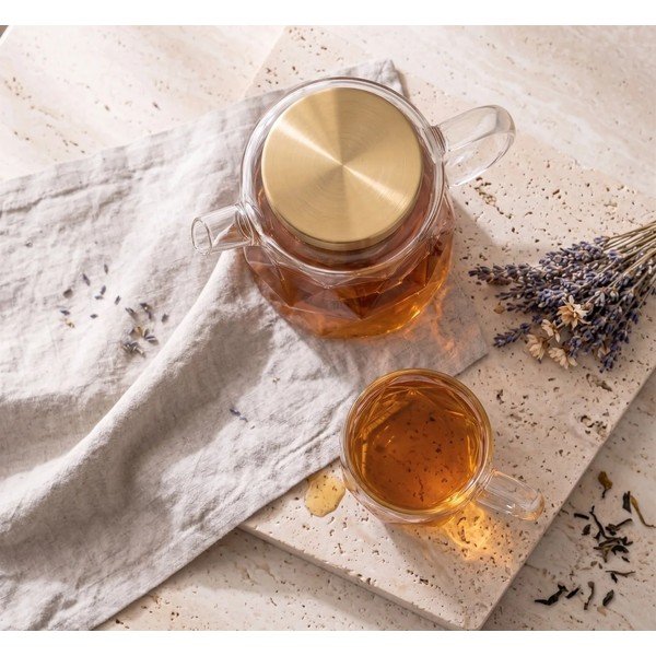 Aranyszínű üveg teáskanna szűrővel 1,3 l Geo – Vialli Design-image-3