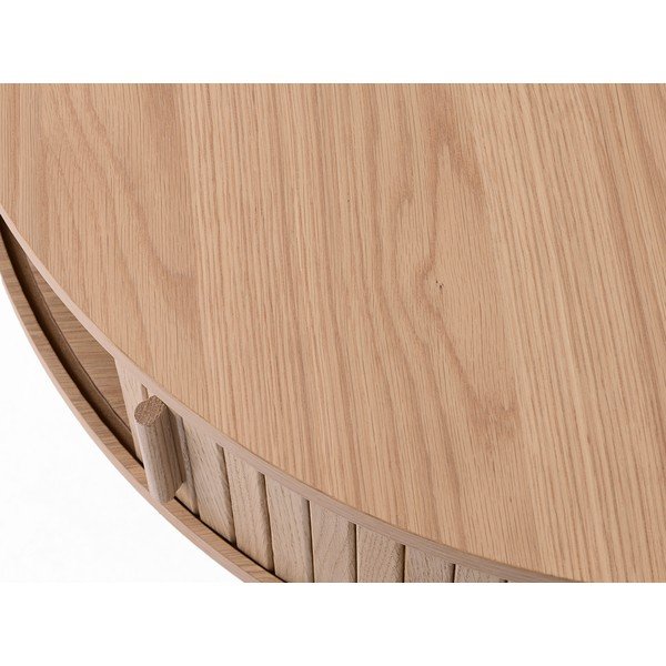 Világos natúr színű kerek dohányzóasztal tölgyfa dekorral ø 85 cm Meta – Unique Furniture-image-4