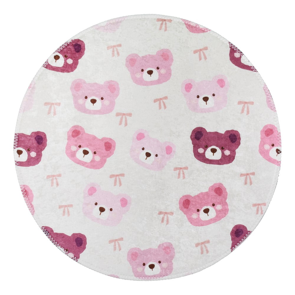 Rózsaszín-elefántcsont színű mosható gyerek szőnyeg ø100 cm Cute Teddies Pink  Vitaus