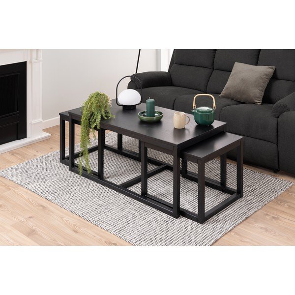 Fekete dohányzóasztal szett tölgyfa dekoros asztallappal,  3 db-os 60x120 cm Cornus – Actona-image-1