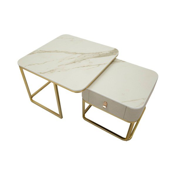 Krémszínű-aranyszínű dohányzóasztal szett márvány dekorral,  2 db-os  50x70 cm Beauty – Mauro Ferretti-image-4