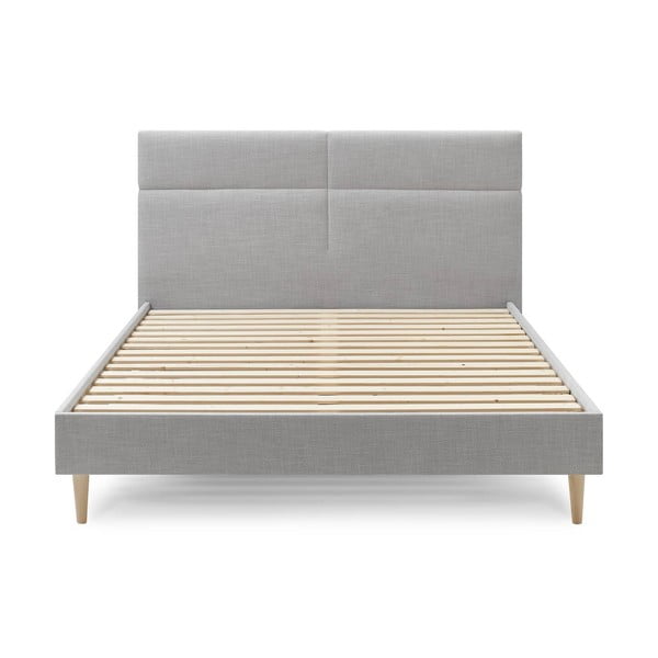 Világosszürke kárpitozott franciaágy ágyráccsal 180x200 cm Elyna – Bobochic Paris-image-1