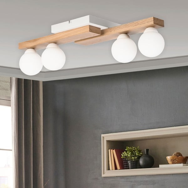 Fehér-natúr színű mennyezeti lámpa üveg búrával ø 12 cm Cortina – LAMKUR-image-1