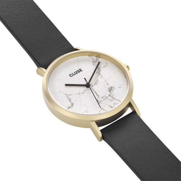 La Roche Star női karóra fekete bőrszíjjal és fehér márványmintás számlappal - Cluse-image-1