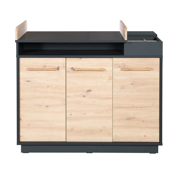 Antracitszürke-natúr színű alacsony gyerek komód pelenkázó feltéttel tölgyfa dekorral 118x103 cm Lenn – Roba-image-2