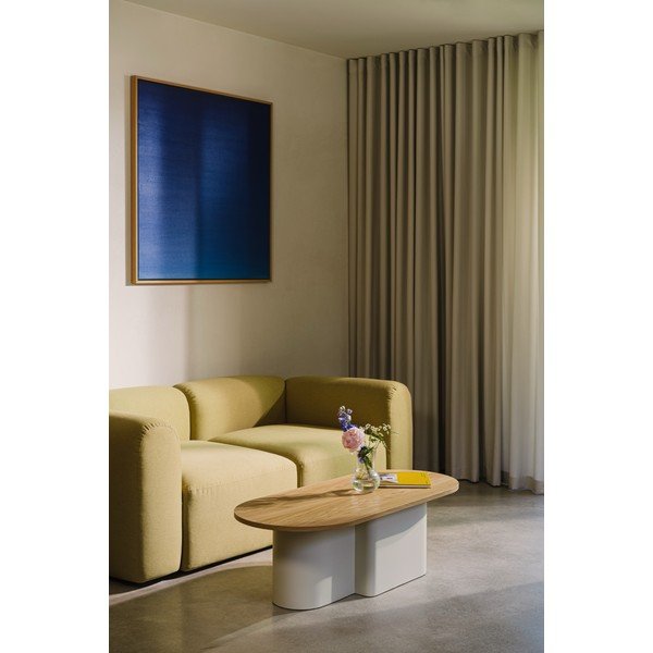 Bézs dohányzóasztal tölgyfa dekoros asztallappal 50x115 cm Looi – noo.ma-image-3