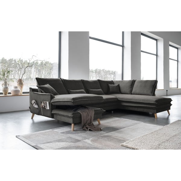 Sötétszürke kinyitható sarokkanapé (jobb oldali-U alakú) Charming Charlie – Miuform-image-4
