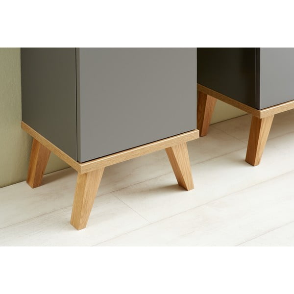 Szürke alacsony fürdőszoba szekrény tölgyfa dekorral 35,5x89,5 cm Quickset 924 – Pelipal-image-4