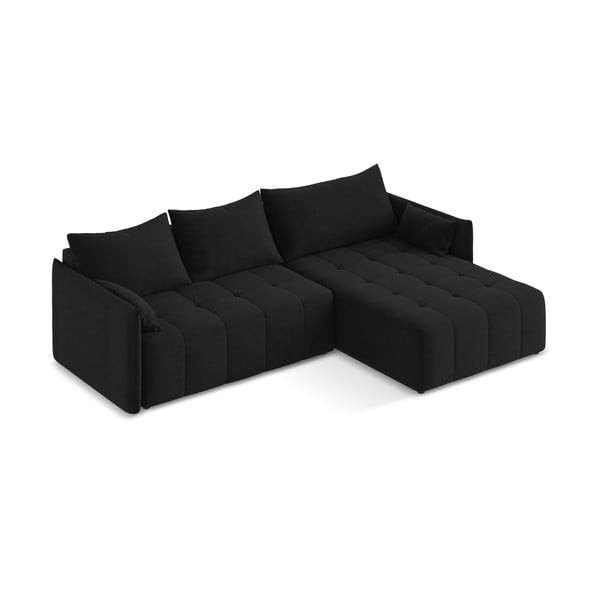 Fekete kinyitható-tárolóhelyes sarokkanapé (jobb oldali-heverő résszel) Moku – Makamii-image-2