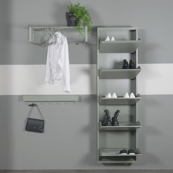 Szürkészöld fém billenő ajtós cipőtartó 50x169x15 cm Billy – Spinder Design-image-1