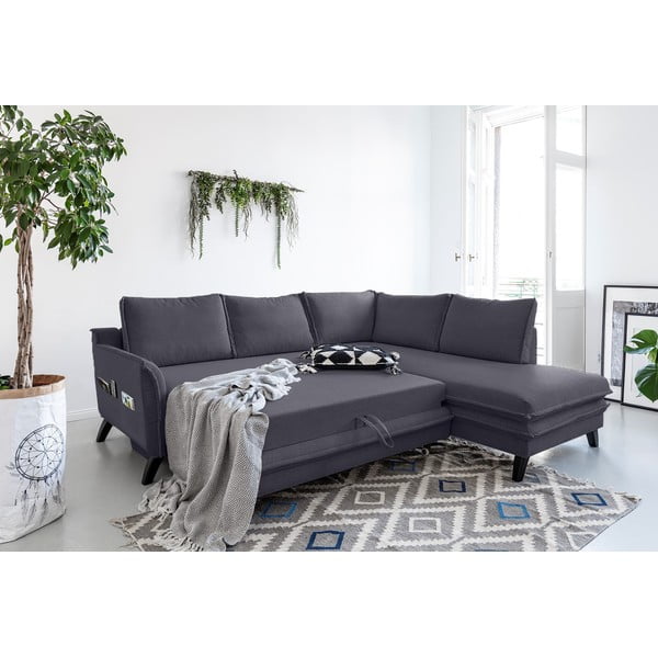 Charming Charlie L antracit kinyitható sarokkanapé, jobb oldali - Miuform-image-3