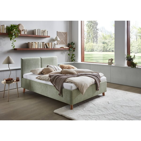 Világoszöld kárpitozott franciaágy ágyráccsal 140x200 cm Piano – Meise Möbel-image-1