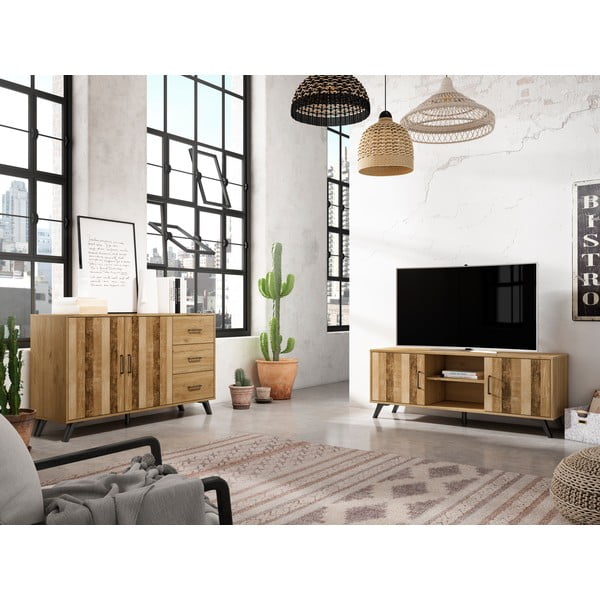 Natúr színű alacsony komód tölgyfa dekorral 136x81 cm Nordic – Marckeric-image-4