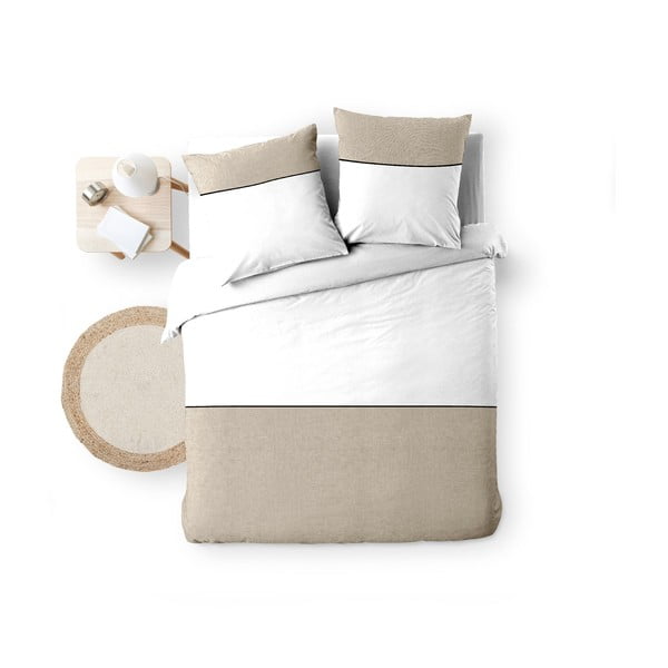 Fehér-bézs kétszemélyes-hosszabbított pamut ágyneműhuzat 240x220 cm Gabrielle – douceur d'intérieur-image-4