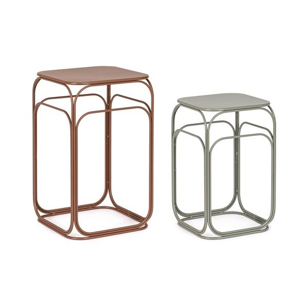 Szürke-terrakotta színű fém dohányzóasztal szett 2 db-os 36x36 cm Clarity – Bizzotto