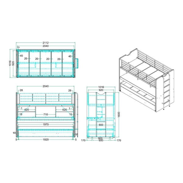 Fehér-rózsaszín emeletes ágyneműtartós gyerekágy kihúzható pótággyal, ágyráccsal 90x200 cm Bonny – Vipack-image-2