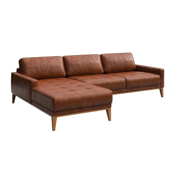 Musso Tufted konyakbarna bőr kanapé bal oldali fekvőfotellel - MESONICA-image-2