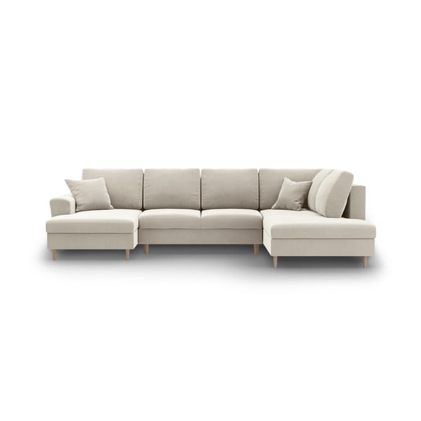 Bézs bársony kinyitható tárolóhelyes sarokkanapé (jobb oldali-U alakú) Kyoto – Cosmopolitan Design
