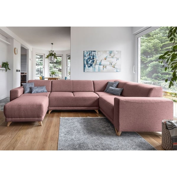 Rózsaszín kinyitható-tárolóhelyes sarokkanapé (jobb oldali-U alakú) Classy Sophie – Miuform-image-1