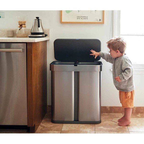 Rozsdamentes érintésmentes szemetes szelektív hulladékhoz 58 l Dual - simplehuman-image-1