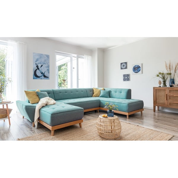 Türkiz kinyitható sarokkanapé (jobb oldali-U alakú) Dazzling Daisy – Miuform-image-4
