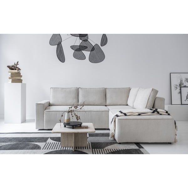 Fehér kordbársony kinyitható sarokkanapé (jobb oldali) Brave Dave – Miuform-image-1