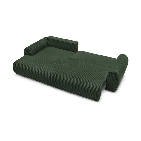 Sötétzöld kordbársony kinyitható sarokkanapé (bal oldali) Lucien – Bobochic Paris-image-4